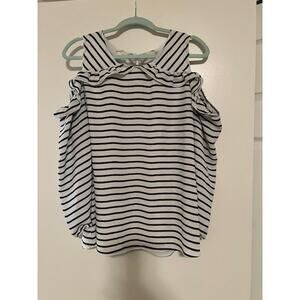 Maurices Black and White Cold Shoulder Blouse (Size XL)